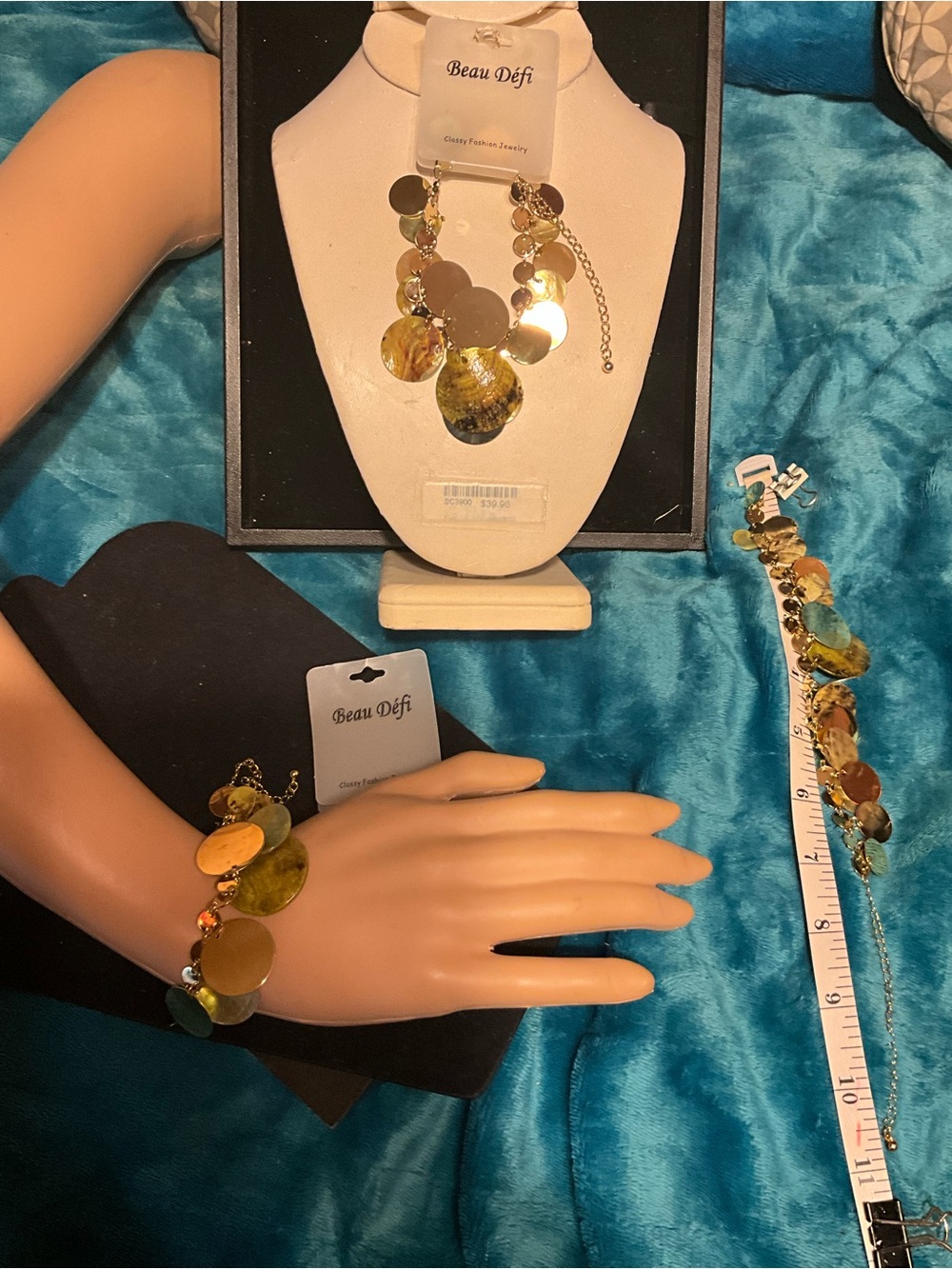 Vintage Y2K BeauDéfi Shell&Coin Disc Charm Bracelet Iridescent Abalone Shell NWT